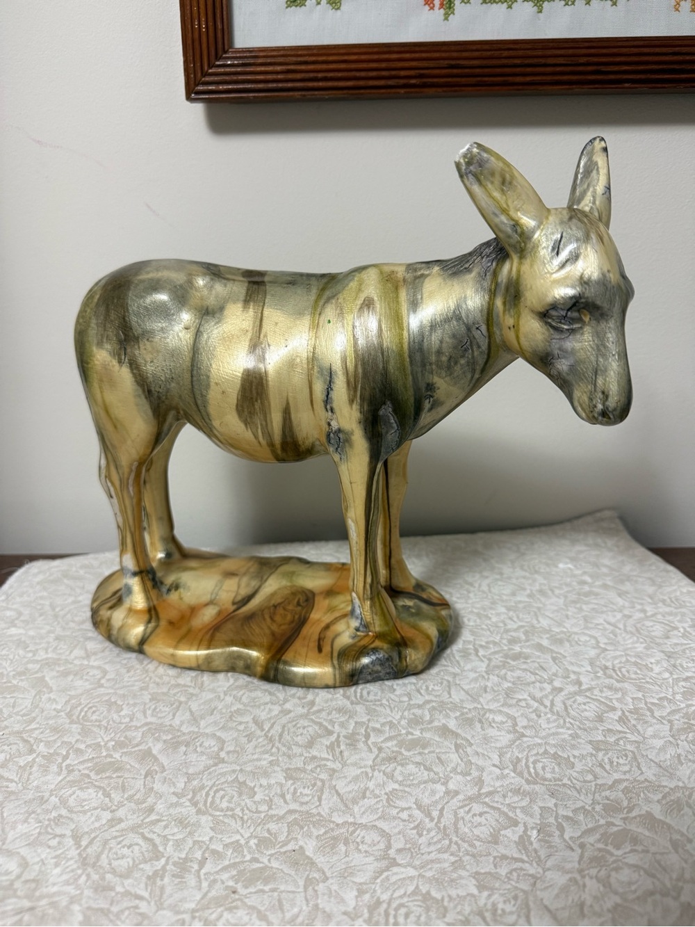 Handmade Gold and Black Marbled Decorative Donkey Clay Sculpture Home Art Accent